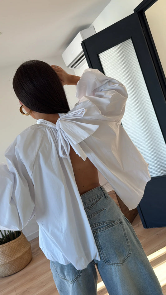 BLOUSE À NOEUD « HANNA » BLANCHE