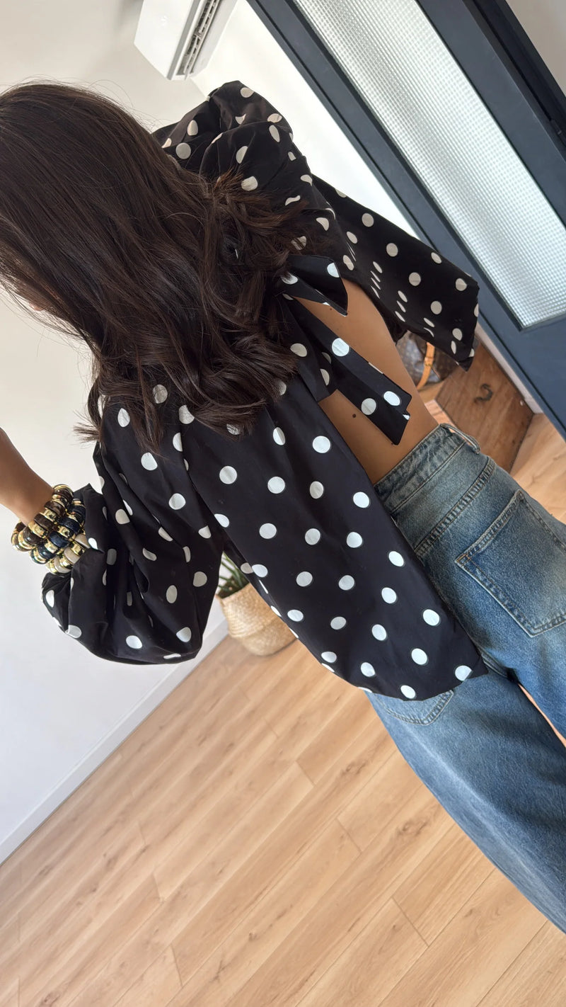 "SOFIA" POLKA DOT BLOUSE - BLACK