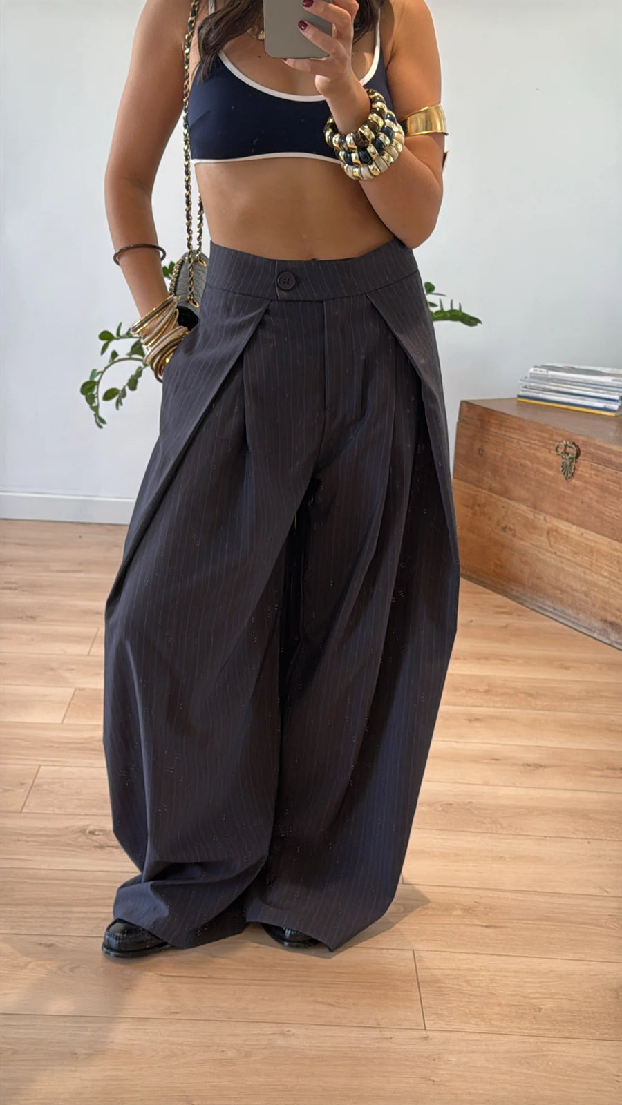 STRIPED WIDE LEG TROUSERS « DIANA » BLACK 3