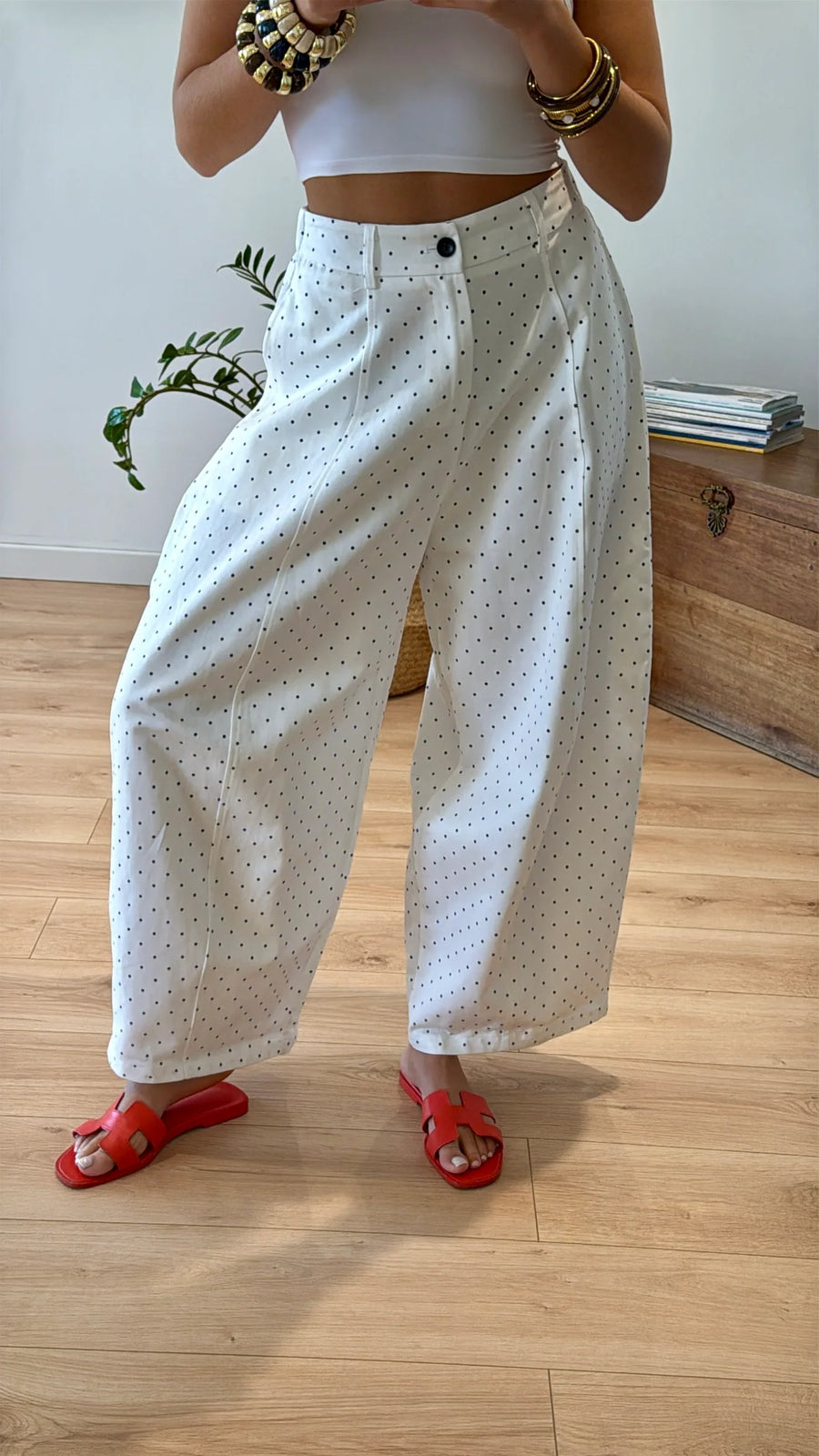 PANTALON POIS BLANC 3