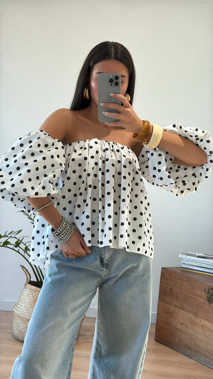 "NINA" POLKA DOT TOP IN WHITE 1