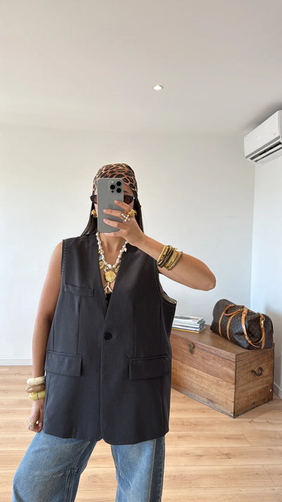 "DIANA" SLEEVELESS BLAZER GREY