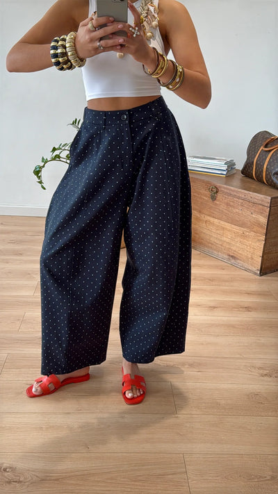 PANTALON POIS BLEU