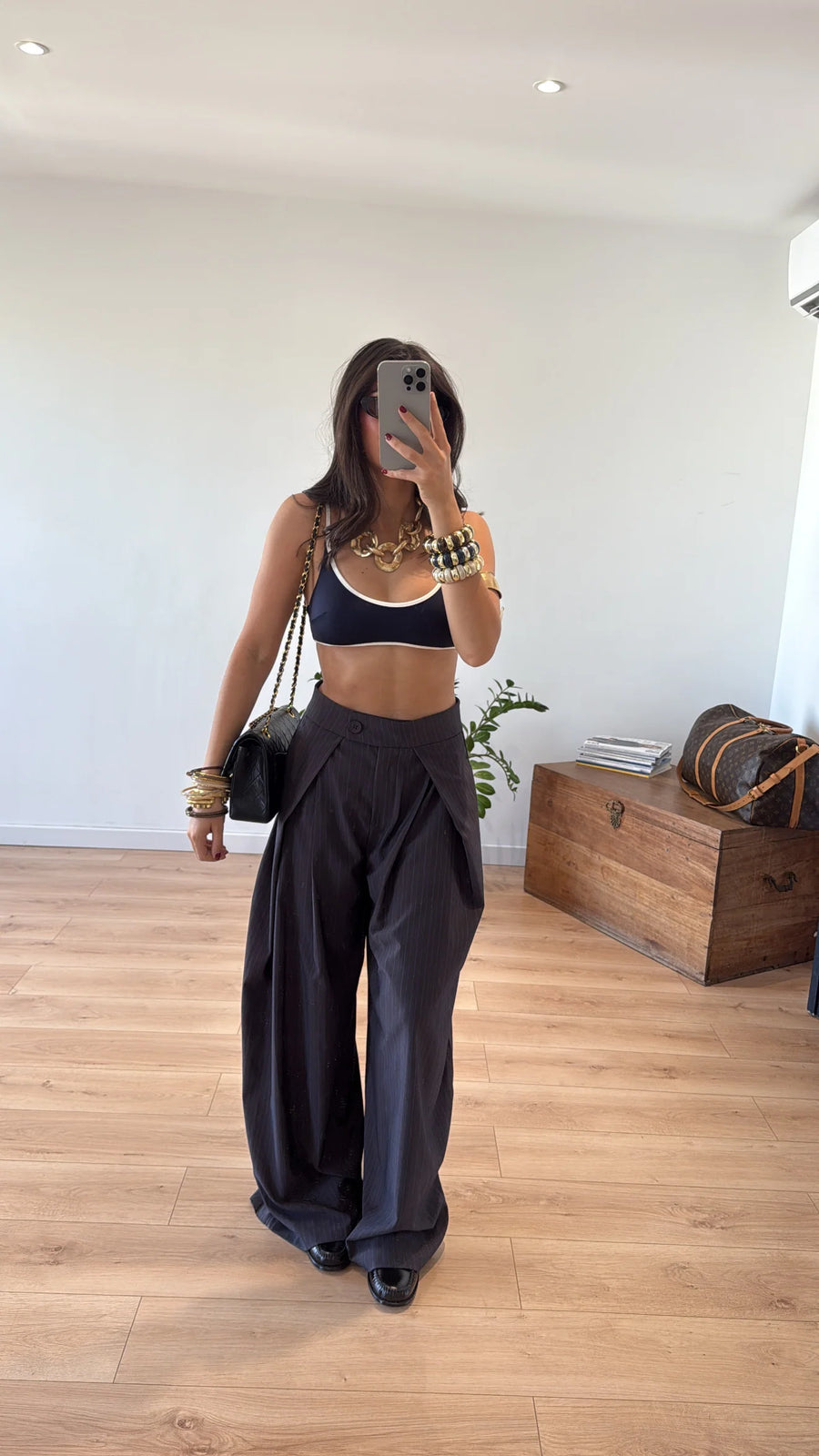 STRIPED WIDE LEG TROUSERS « DIANA » BLACK 2