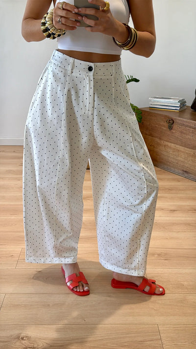 PANTALON POIS BLANC