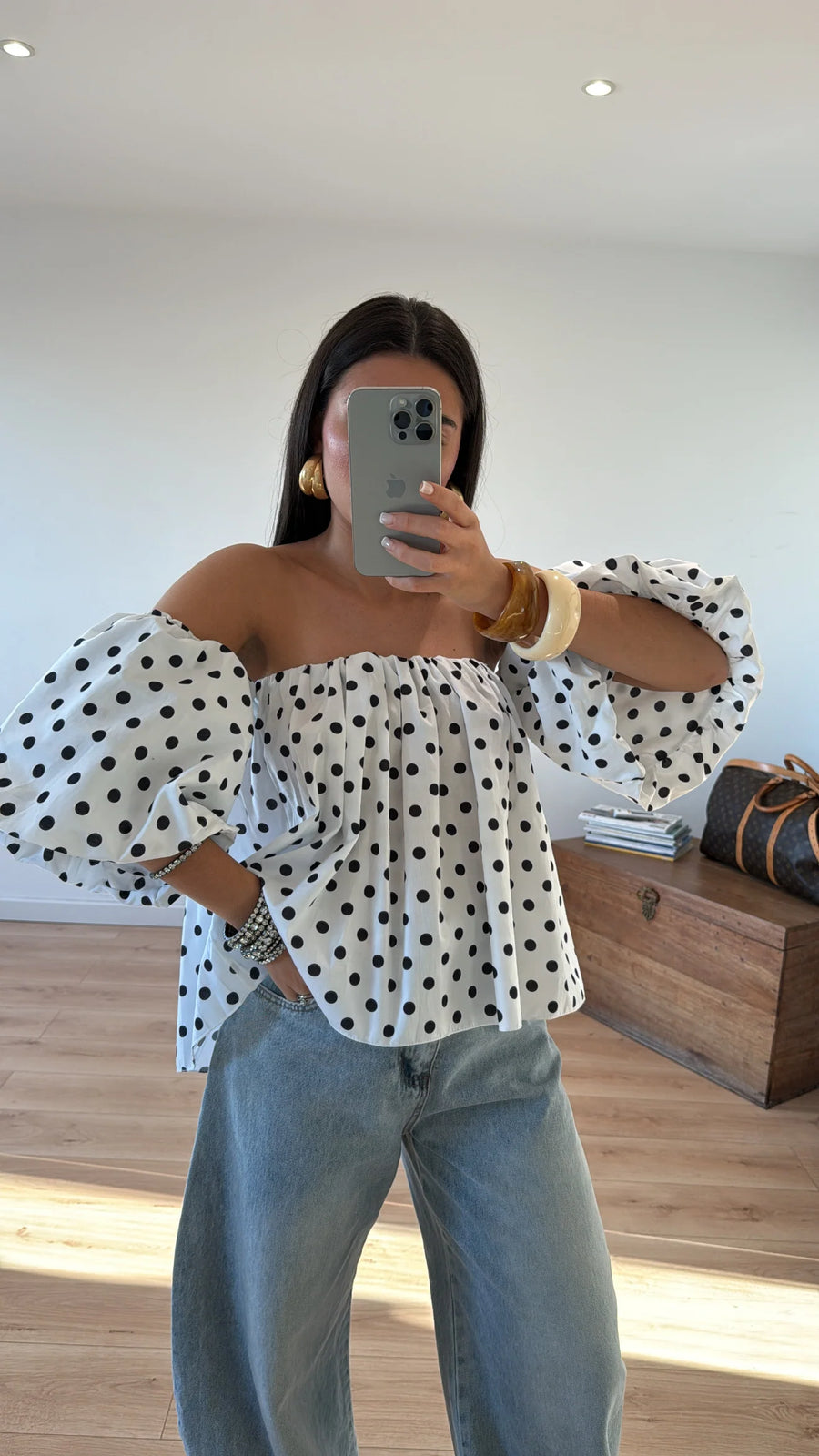 "NINA" POLKA DOT TOP IN WHITE 2