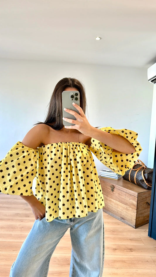 TOP À POIS « NATALIA » JAUNE