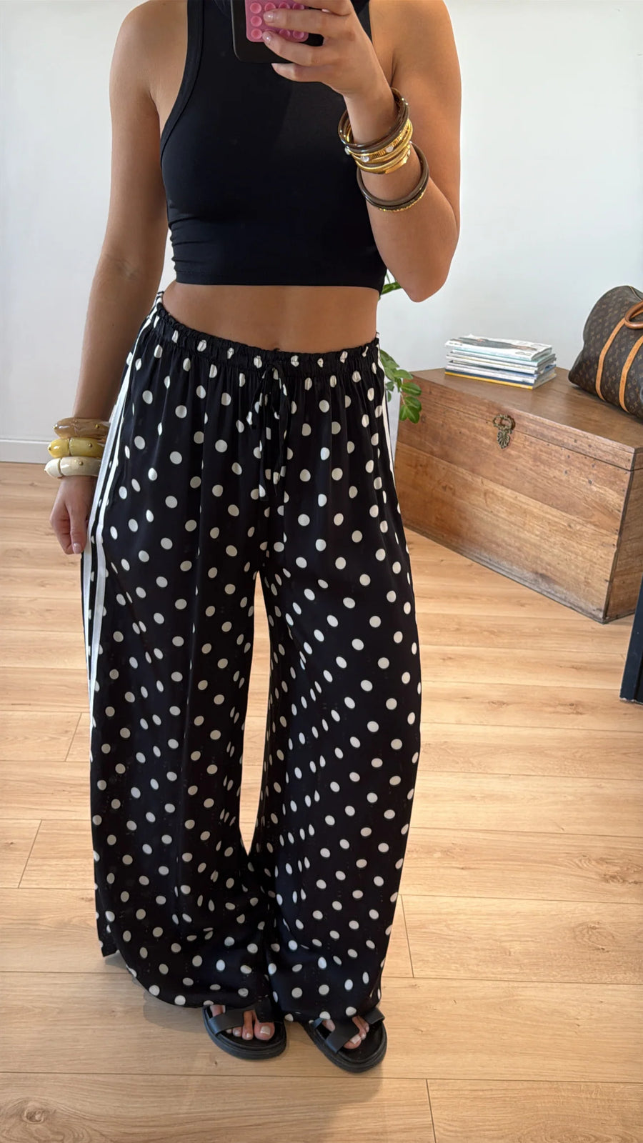 PANTALON À POIS « CAPRI » NOIR 1
