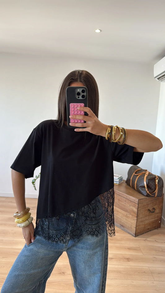 T-SHIRT DENTELLE « LUNA » NOIR