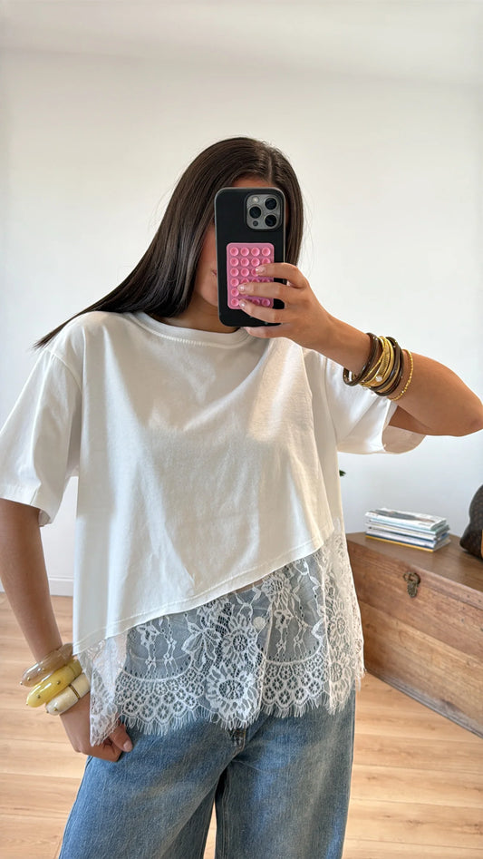 T-SHIRT DENTELLE « LUNA » BLANC