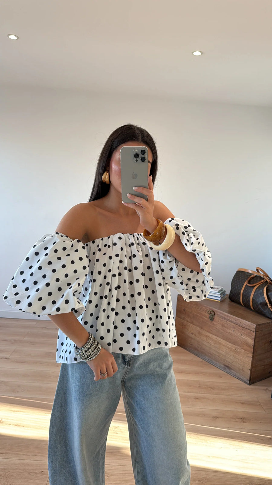 "NINA" POLKA DOT TOP IN WHITE 3
