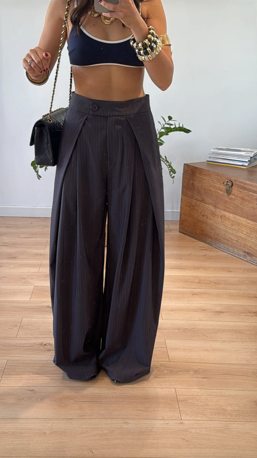 STRIPED WIDE LEG TROUSERS « DIANA » BLACK 1