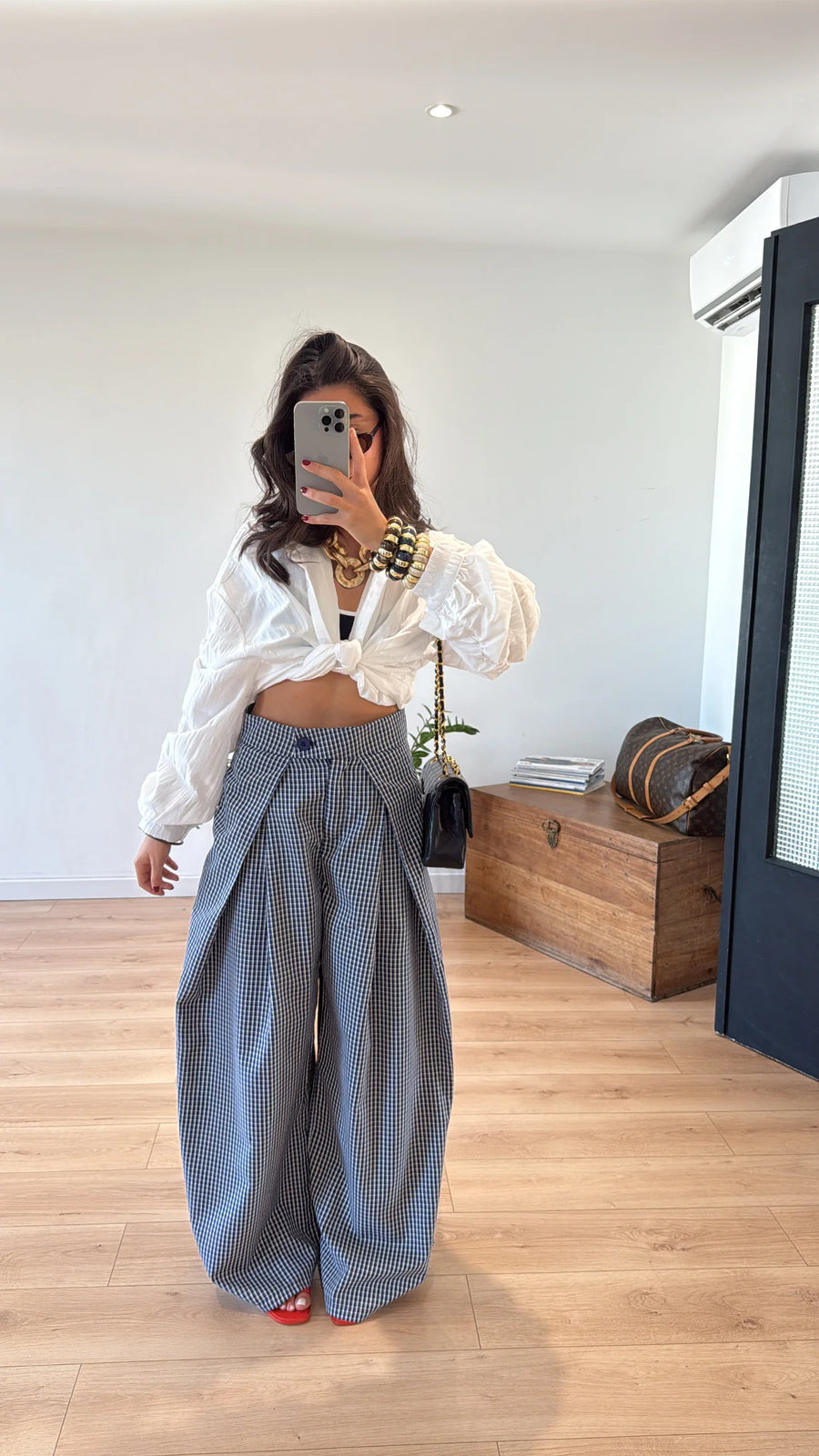 CHECK WIDE LEG TROUSERS « IVY » GREY 2