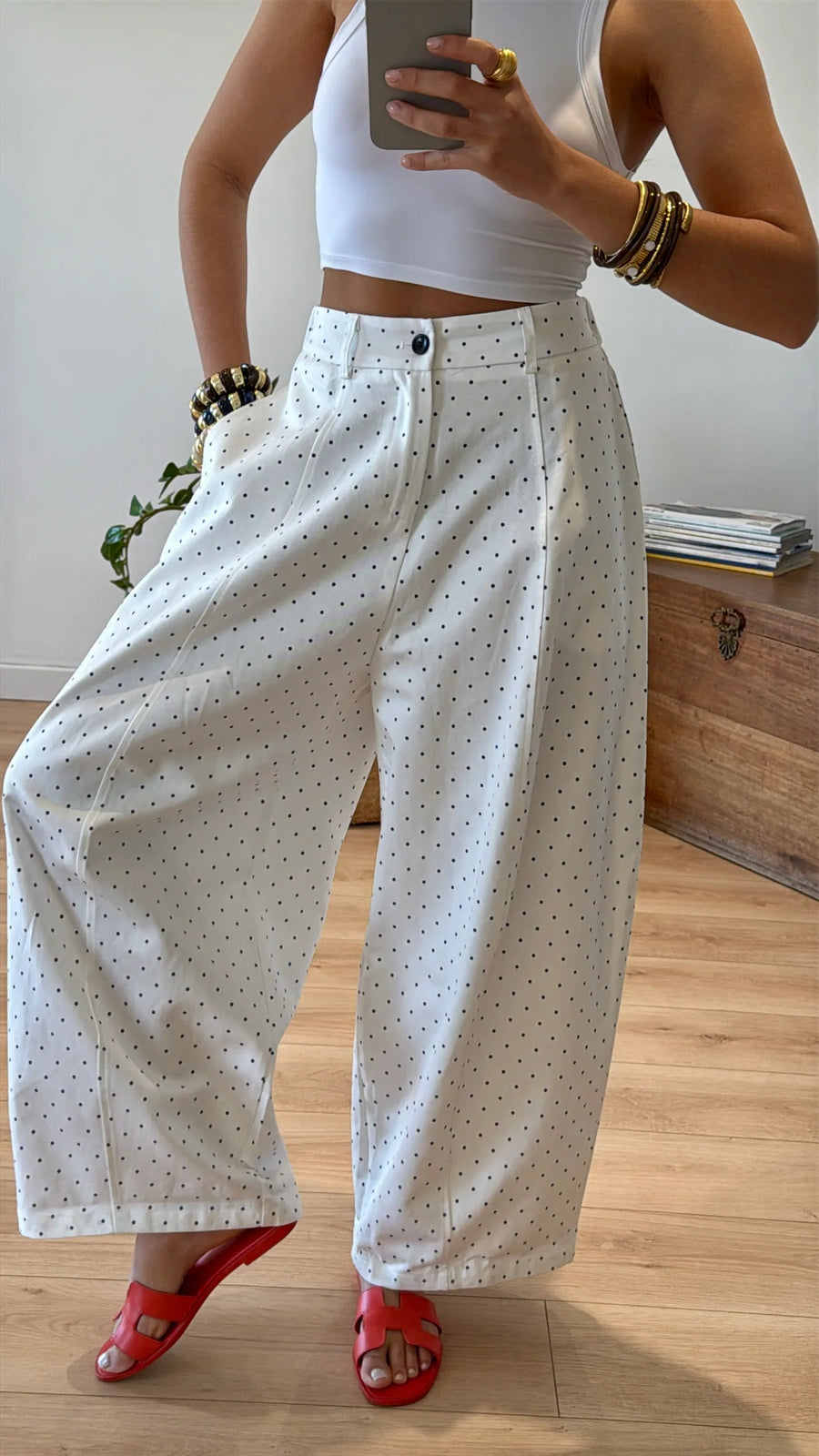 PANTALON POIS BLANC 4